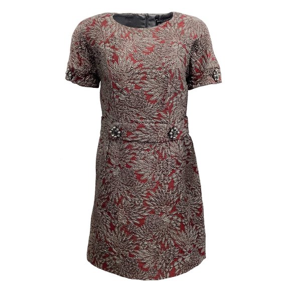 Dolce & Gabbana Burgundy / Grey Jacquard with Belt Cocktail Dress - Picture 1 of 4